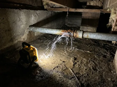 Läckande rörskarv under ett hus